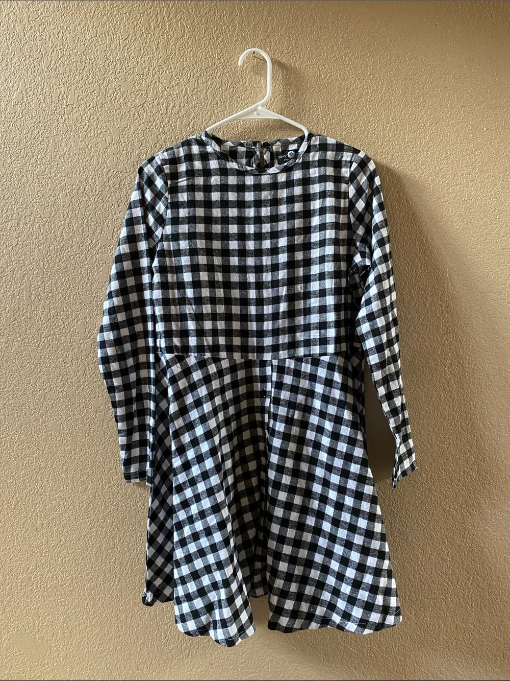 Daisy Street Flannel Black & White Gingham Long Sleeve Dress